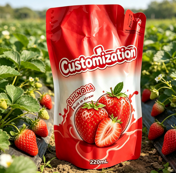 Vlastné tlačené vstavané slamkové vrecká 220 ml na džúsové ovocné pyré nápoje